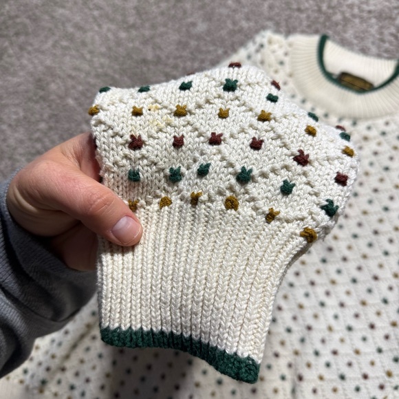 Eddie Bauer vtg large men’s sweater dots spots cream pullover green 90s - Picture 4 of 5